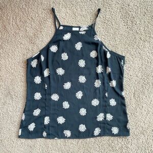 Cabi Daisy Navy Blue White Spaghetti Strap Sleeveless Top Size Large High Neck
